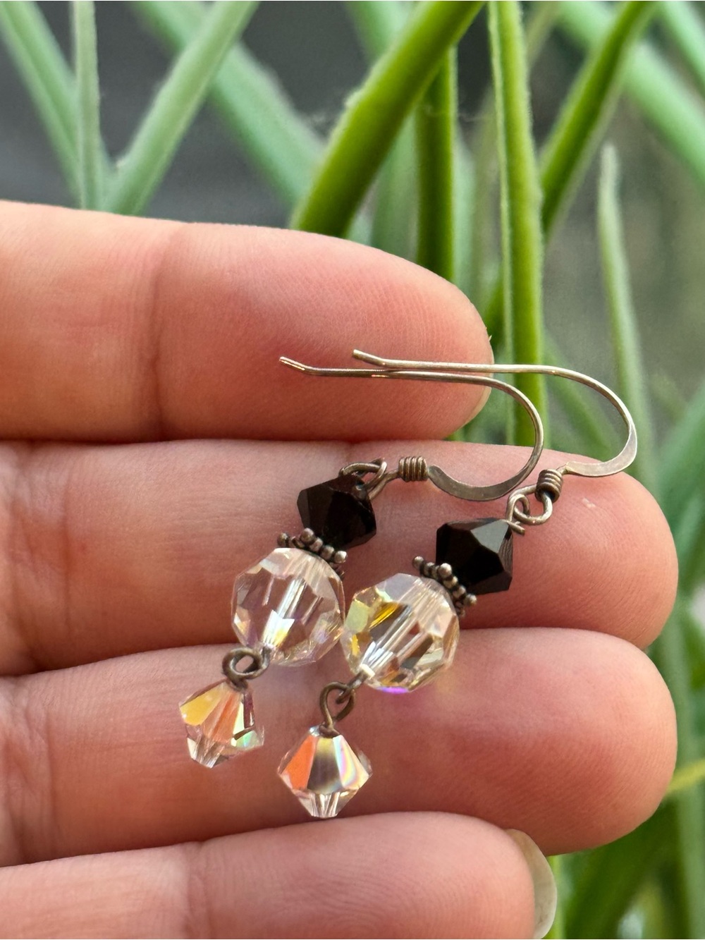 AB Swarovski Crystal Dangle Earrings with Black Accent .925 - Women Jewelry